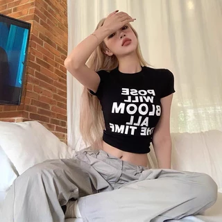 พร้อมส่ง💚 เสื้อยืดแขนสั้น เสื้อแขนสั้นพิมลายตัวอักษร สีพื้น น่ารักมาก