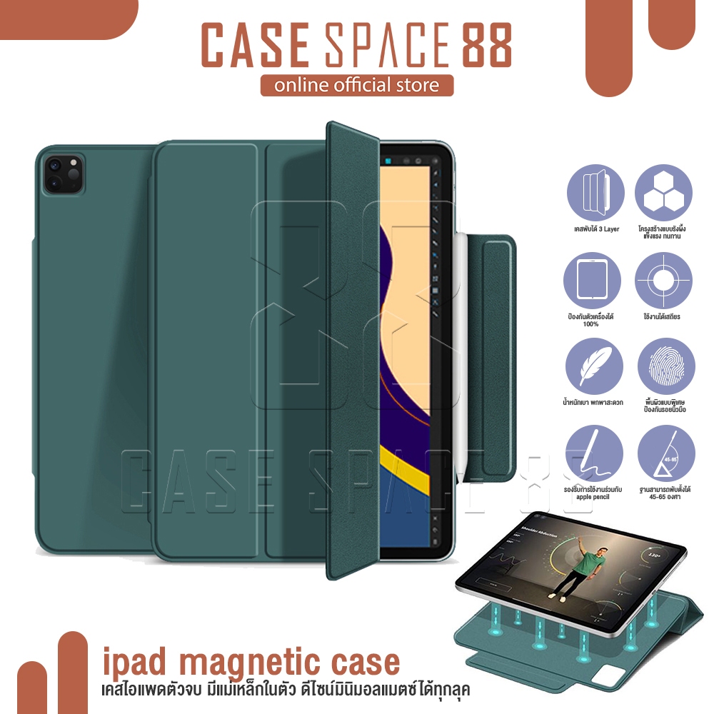 Casespace88 iPad Pro Case เคสไอแพด Air4 Air5 10.9 Air6 Pro 11 12.9  2022 2024 เคสแม่เหล็ก บางเบา Mag