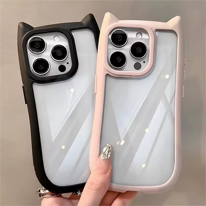 3Dหูแมว เคสไอโฟน13 17 Air เคสไอโฟนซิลิโคนใสกันกระแทกเวอร์ชั่นเกาหลีFor iPhone 11 15 Pro Max 14 12 16