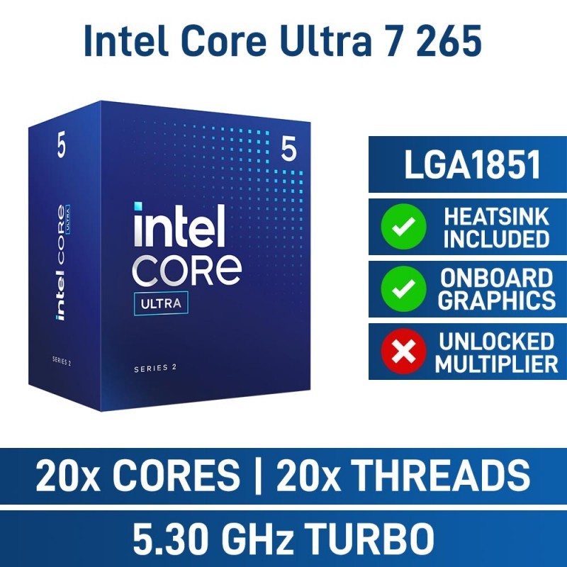 CPU (ซีพียู) INTEL CORE ULTRA 7 265 - 20C 20T 1.8-5.3GHz (INTEL SOCKET 1851)