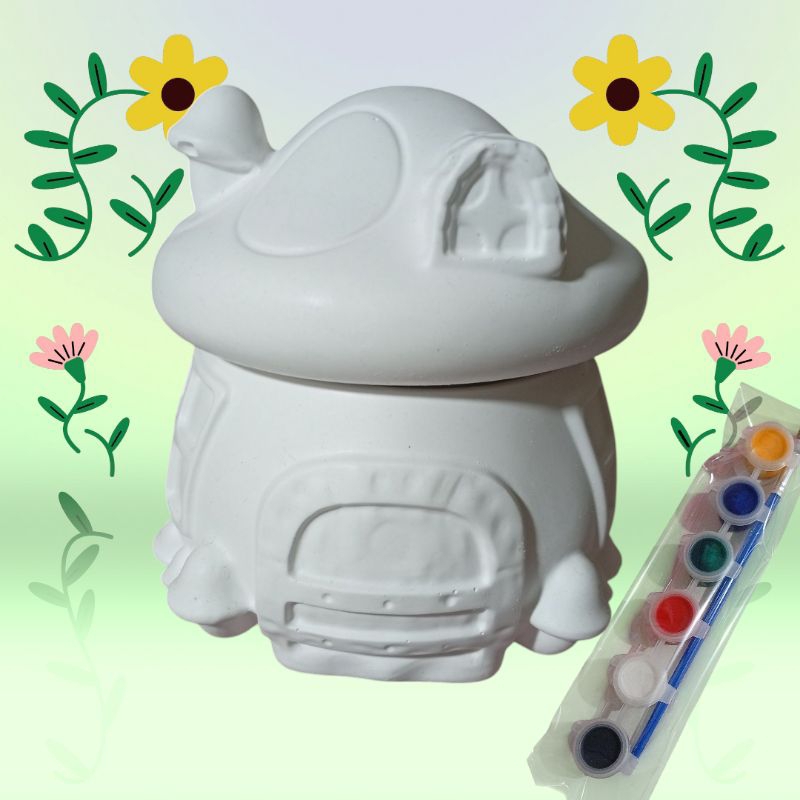 กระปุกปูนปลาสเตอร์ กระปุกบ้านเห็ดระบายสี ใส่ของจุกจิกได้