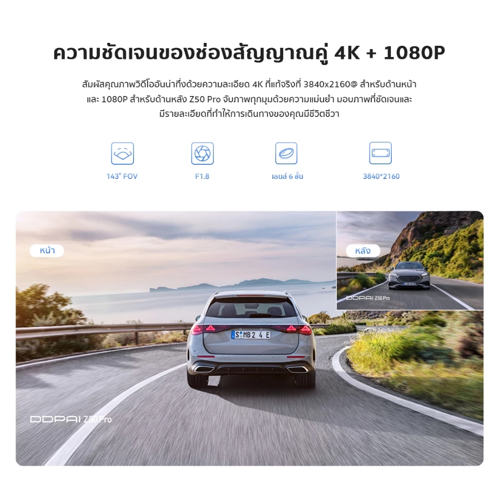 [Hot]DDPAI Z50 Pro 4K Ultra HD Front กล้องติดรถยนต์ ในตัว GPS&ADAS 2.0 Wi-Fi6 5GHz AI ISP Night Vision 2.0 เทคโนโลย thumbnail 5
