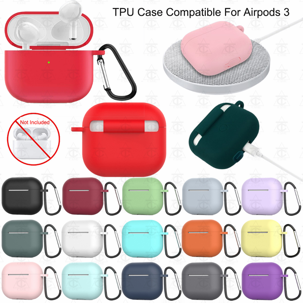 เคส AirPods ซิลิโคนหนาสีมาการอง เข้ากันได้กับ เคส airpods 3 เคสป้องกันการตกรุ่นที่ 3 พร้อมตะขอแขวน (ไม่มี AirPods)