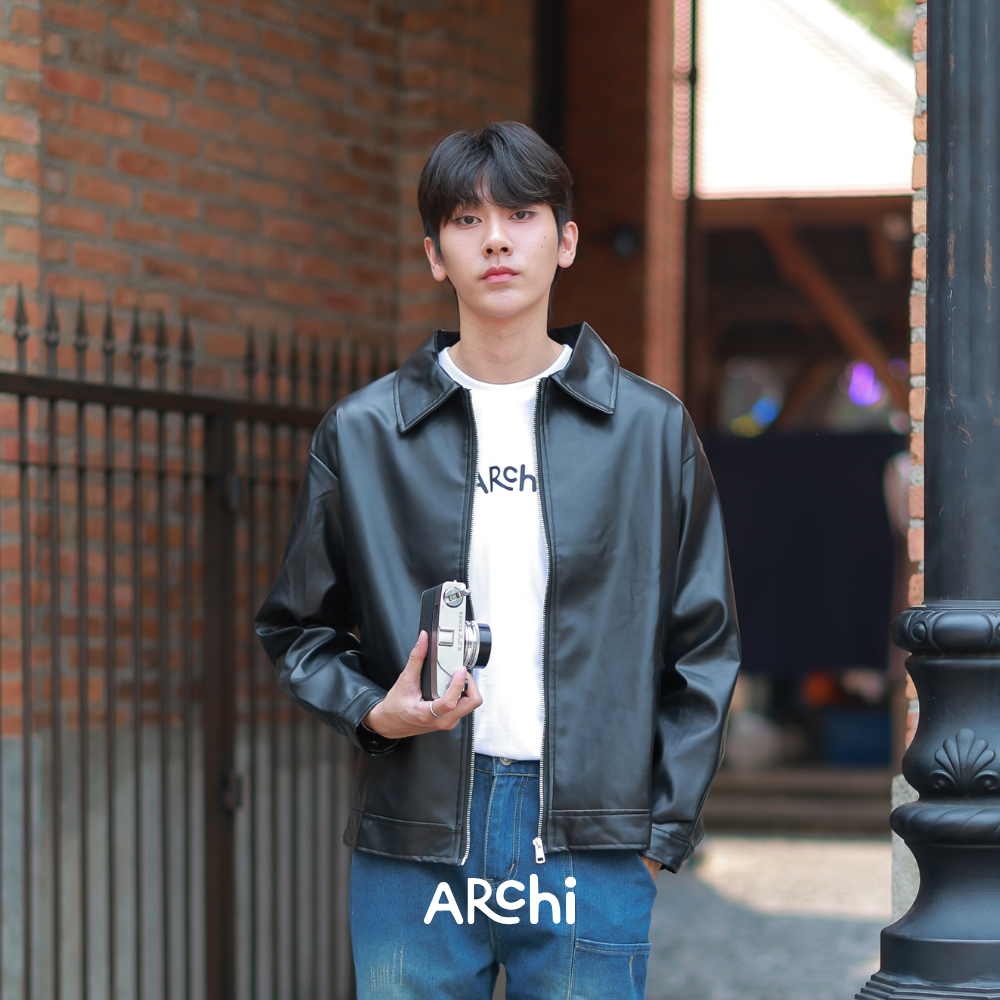[พร้อมส่ง] เสื้อแจ็คเก็ตหนัง PU ผู้ชาย สีดำสุดเท่ (Size M-3XL) | ARCHI Dark Matter Edge