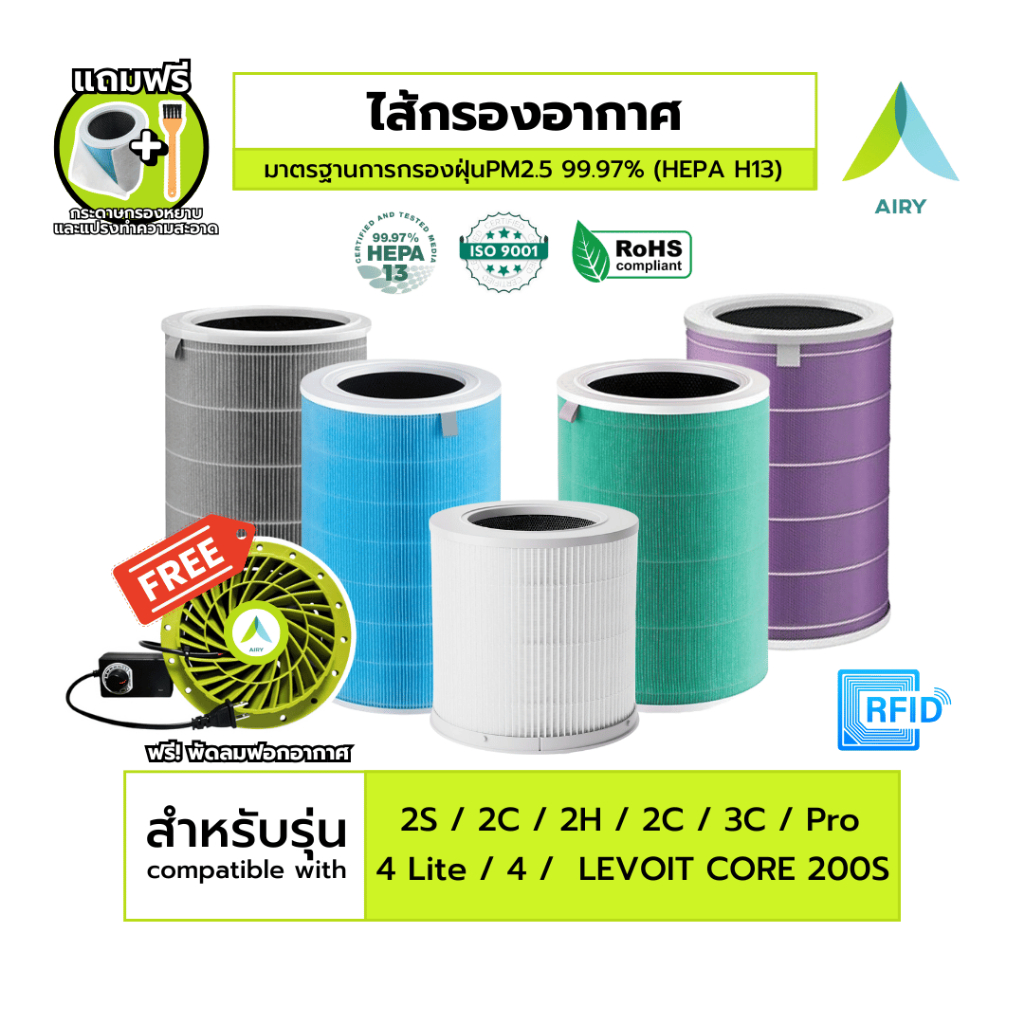 (แถมเครื่องฟอกDIY) MI 2H 2S 2C 3C 4 4Lite ไส้กรองอากาศ ไส้กรอง PM 2.5 กลิ่น ควัน แบคทีเรีย อากาศ