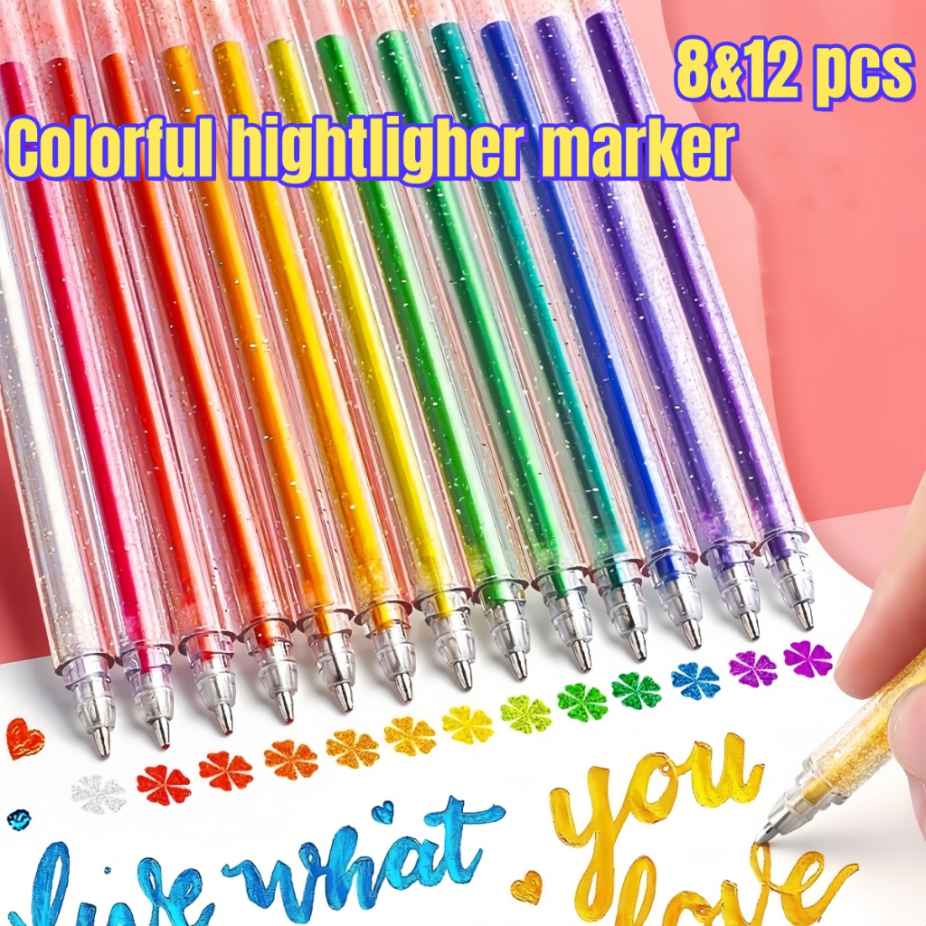 8&12 ชิ้น ปากกา Glitter Marker  ปากกากลิตเตอร์ มีกากเพชร ปากกาเจล Shimmering Shinning Glitter Colouring Doodling  โลหะที