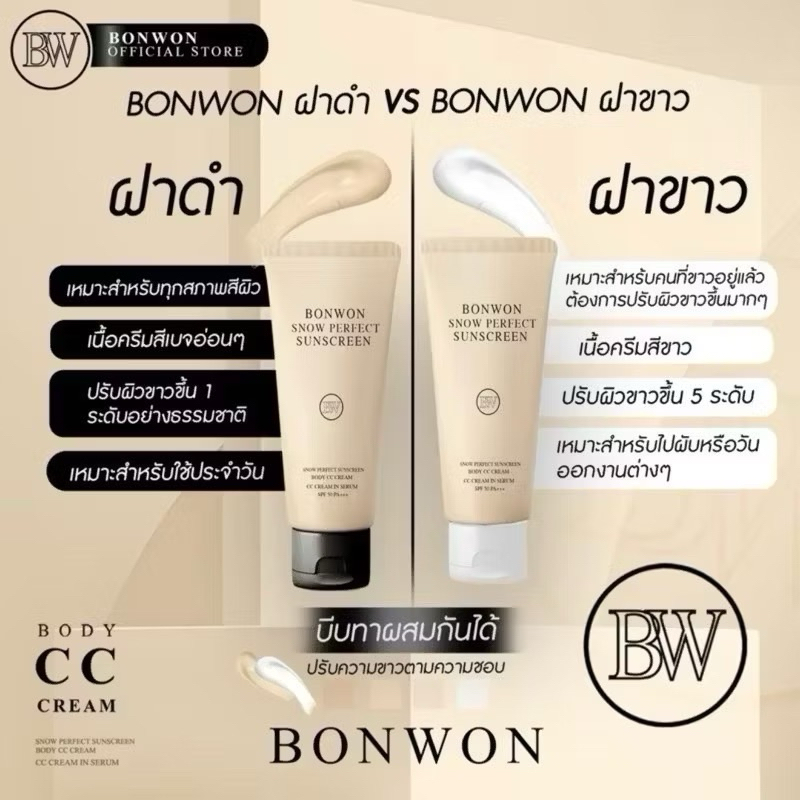 BONWON Sunscreen CC Cream SPF50 PA+++ บอนวอน ซันสกรีน ซีซี ครีม ครีมพอกผิว โลชั่น ผิวขาว กันน้ำ กันเ