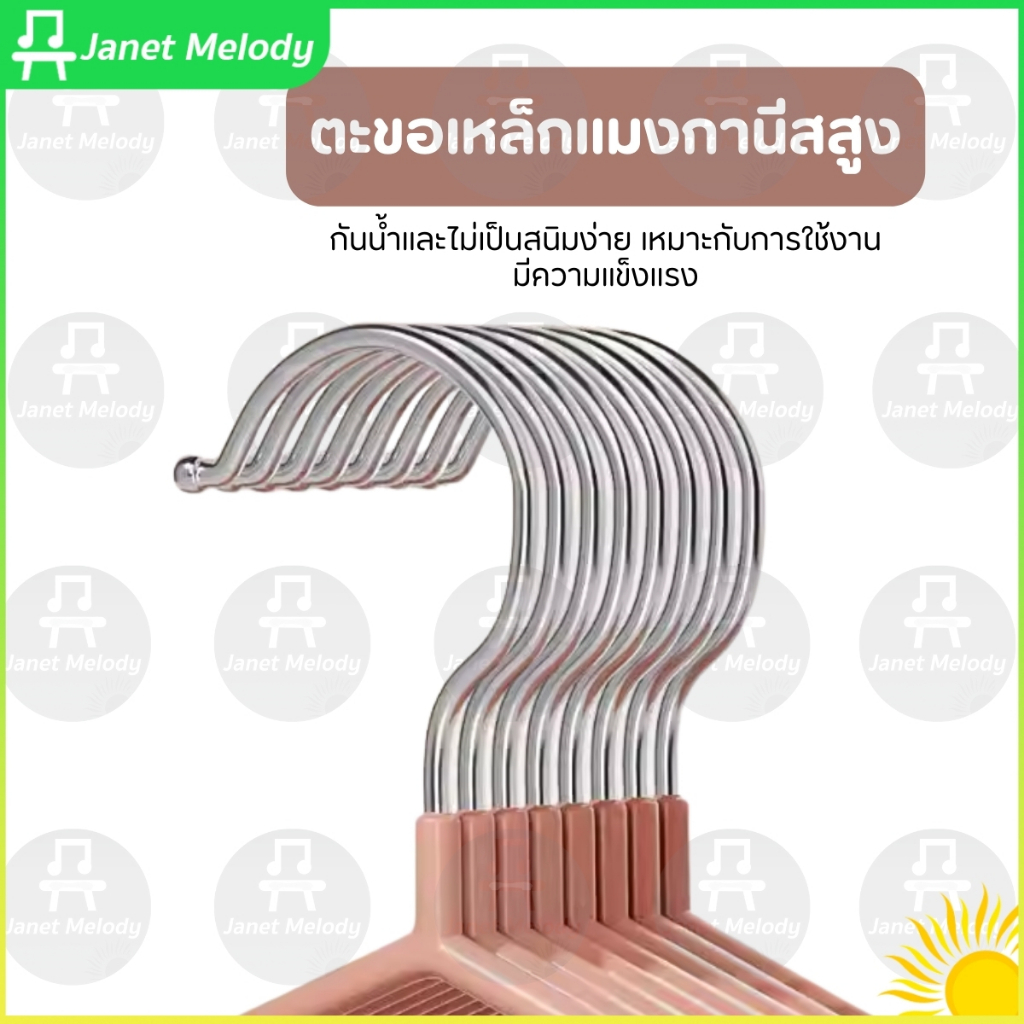 Janet ไม้แขวนเสื้อ ไม้แขวนสแตนเลส เคลือบซีลีโคนกันลื่น ขนาดใหญ่ 40x20cm ราคา ถูกที่สุด ดีลบีเคเค แกลเลอรีภาพที่ 4