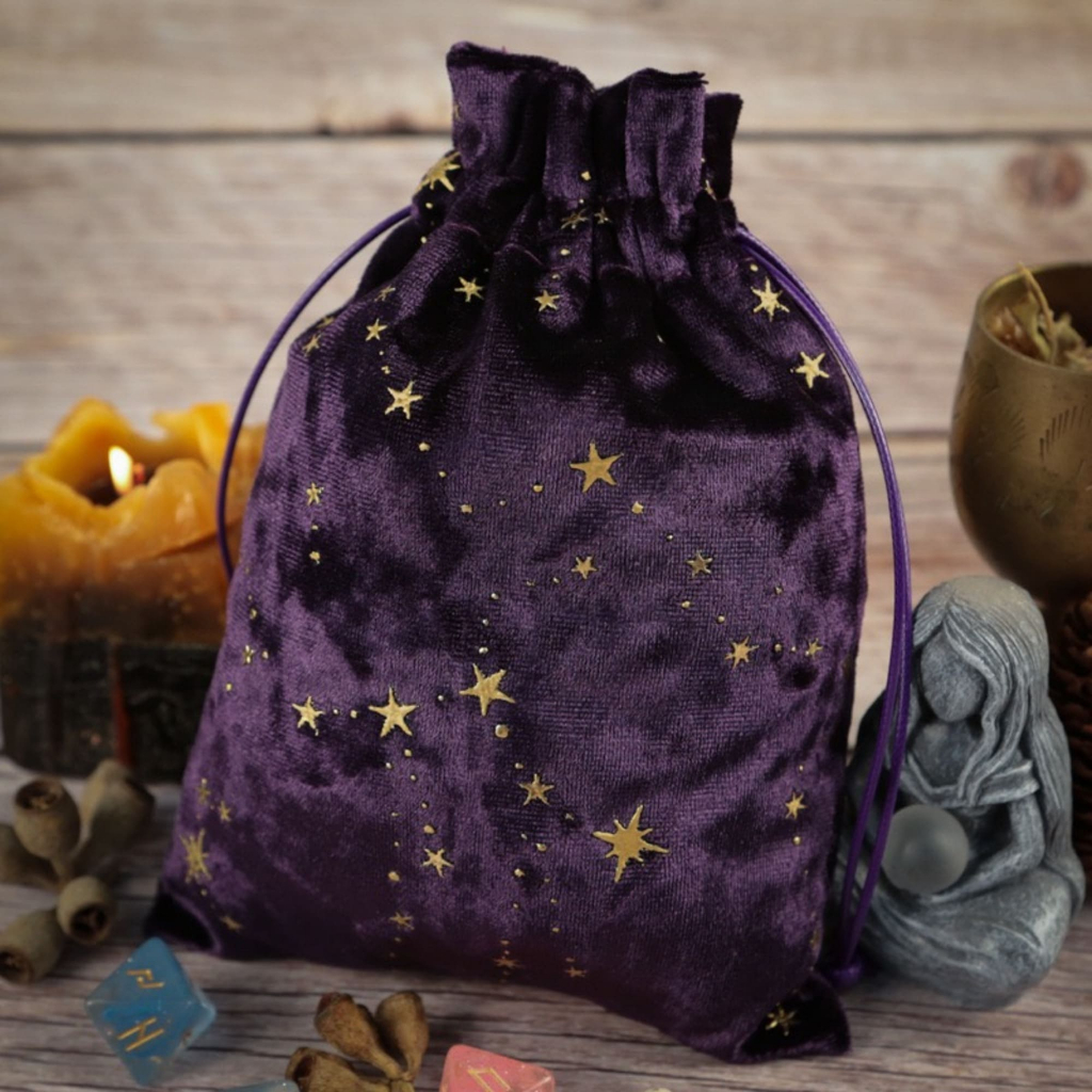 Purple Velvet Tarot Bag GALAXY ที่ใส่ไพ่ทาโรต์ ลายกาแล็กซี ถุงเก็บไพ่ยิปซี ผ้ากำมะหยี่ Tarot Pouch Cloth Pocket