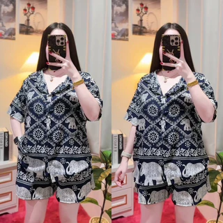 ชุดเซ็ตขาสั้นลายช้าง🐘❤️เสื้อเชิ๊ตแขนสั้น+ขาสั้น 🐘❤️