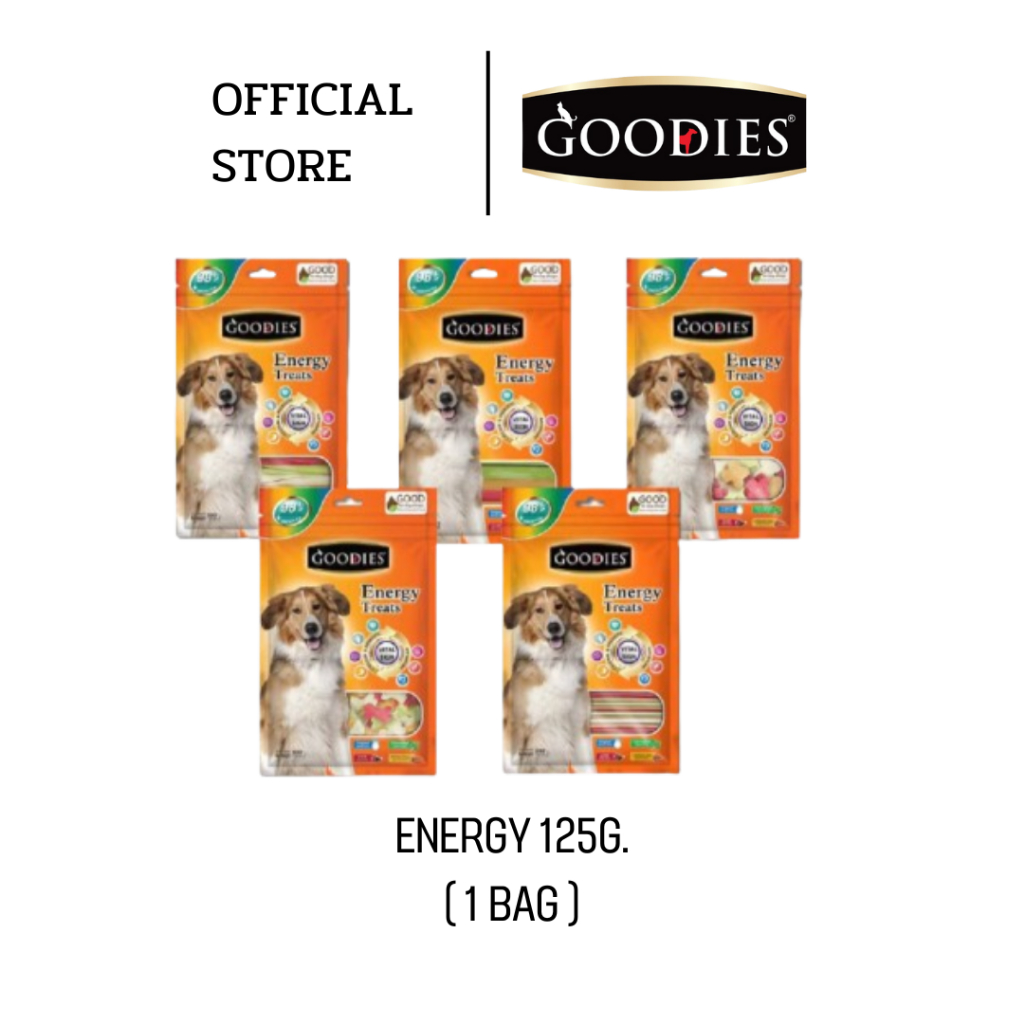 Goodies กู้ดดี้ เอ็นเนอร์จี้ทรี๊ต ขนมขัดฟันสุนัข คละรส 125 กรัม ( แพค 1 ถุง )