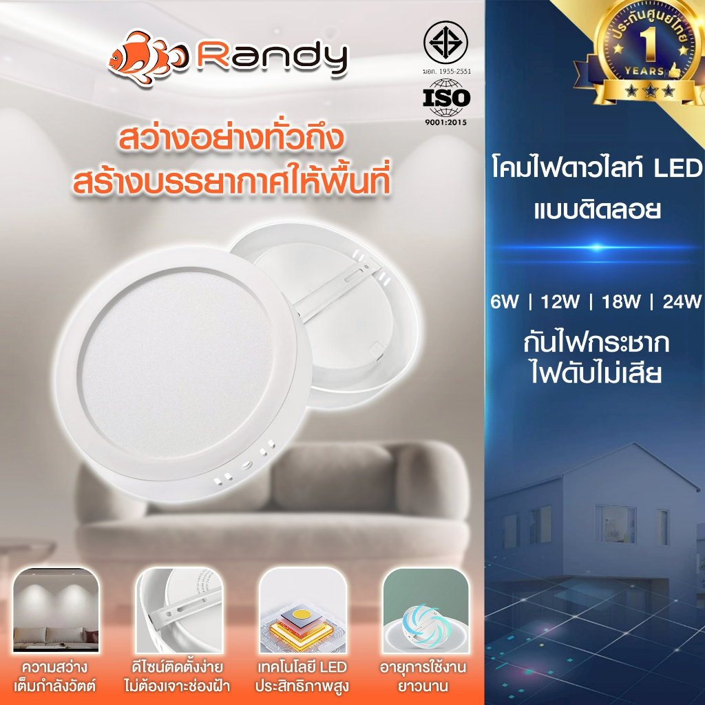 [3FREE1] ‼️RANDY โคมไฟเพดานLED ปรับได้ 3 สี ดีไซน์เรียบหรู กันน้ำกันฝุ่นกันสนิม ติดตั้งง่าย รับประกัน2ปี