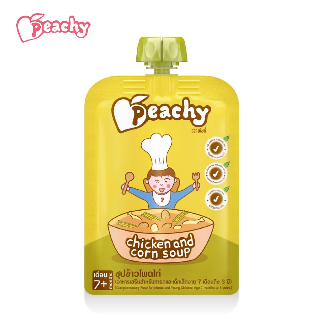 Peachy อาหารเสริมสำหรับเด็ก รสซุปข้าวโพดไก่ 1 ถุง (R9)