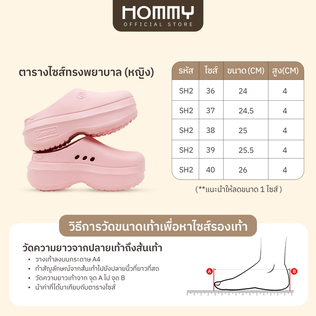 【ลด 1 ไซส์ก่อนสั่งซื้อ】HOMMY รองเท้าแตะ รองเท้าหัวโต รองเท้าผู้หญิง กันลื่น พื้นหนา 6 CM.  (SH-2)