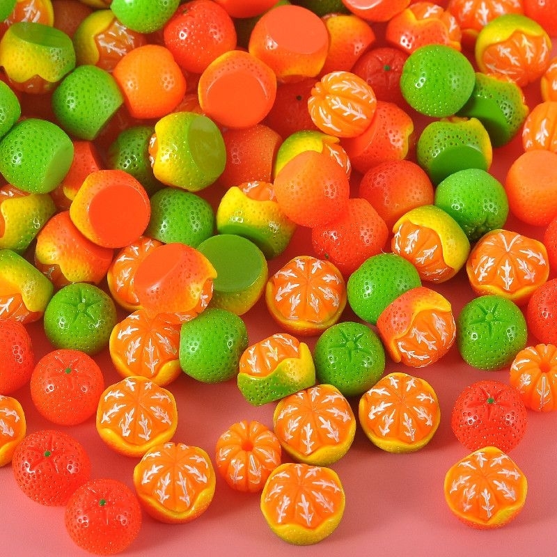 ชุดเรซิ่นลูกส้ม🍊 (10ชิ้น)ส้มจำลอง การ์ตูนผลไม้สีส้มน่ารักๆ ของตกแต่งงานฝีมือDIY