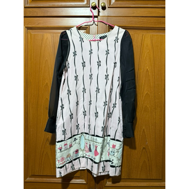 เดรสสั้น origano ชมพู-ดำ มือ 2