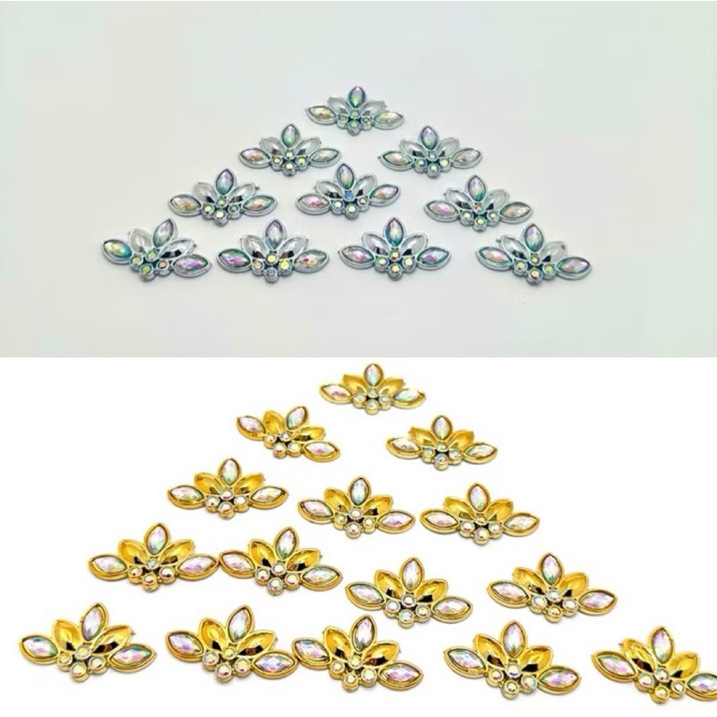 พลอยเทียมสีทองเพชรรุ่งประดับเพชร 5ชิ้น สําหรับตกแต่งองค์เทพ เสื้อผ้า กระเป๋า งานDiy