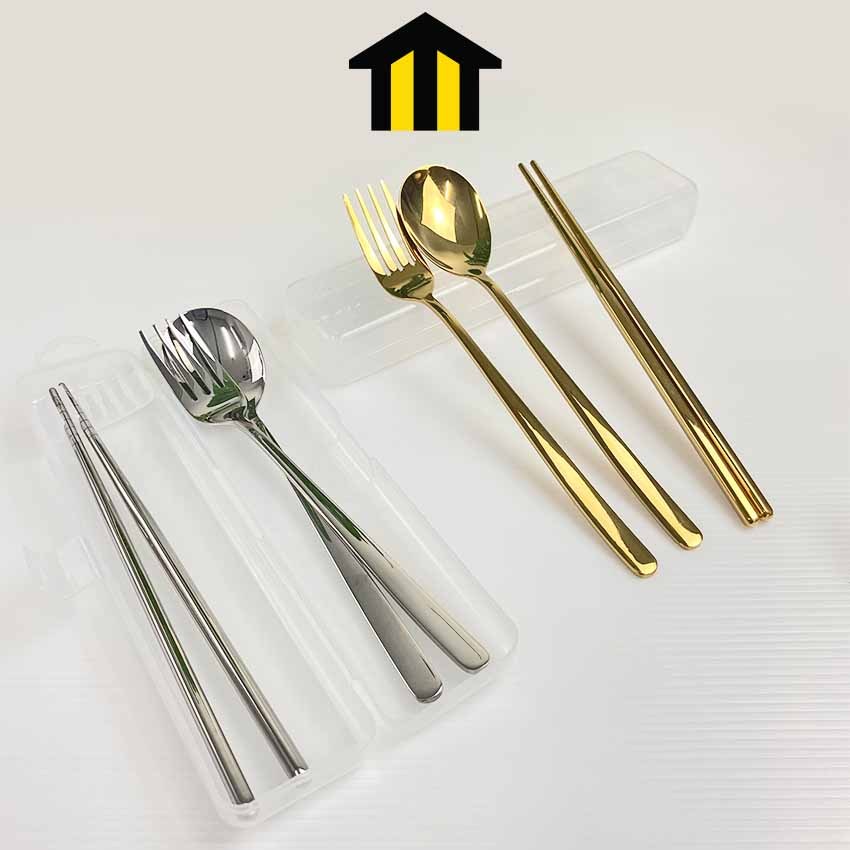MONZA ช้อน เซ็ตช้อนส้อม เซ็ตช้อนซ้อมพร้อมตะเกียบ สแตนเลส 304 มีกล่องใส่ No.Y759