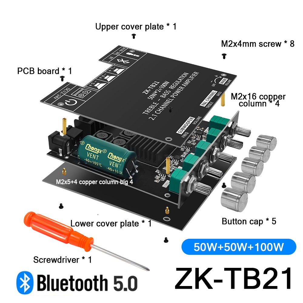 Imported chips Zk-tb21 32 พินขนาดใหญ่ America ชิป 5.0 เครื่องขยายเสียงบลูทูธ 2 * 50W ซับวูฟเฟอร์เครื่องขยายเสียง TB21