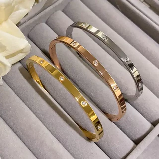 💫พร้อมส่ง สร้อยข้อมือสเตนเลส ไทเทเนี่ยยม ประดับเพชร หรูหรา ไม่จางหาย มีสามสี