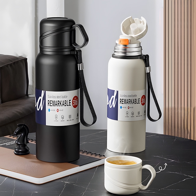 แก้วกาแฟเก็บความร้อน 620ml ถ้วยเก็บความร้อนเกรดอาหาร 316 แก้วสแตนเลสสุญญากาศเก็บความเย็น coffee thermos 2in1