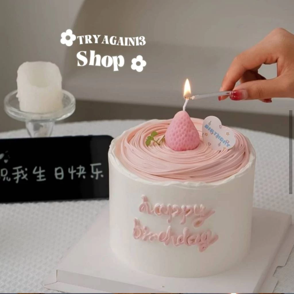 เทียนวันเกิด เที่ยนสตอเบอรี่ น่ารักมาก พร้อมส่ง