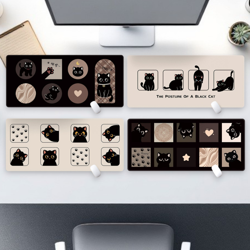 [พร้อมส่ง] แผ่นรองเมาส์ลายการ์ตูนแมว งานเย็บขอบ ขนาดใหญ่ 80x30x0.2 ซม. Biangels