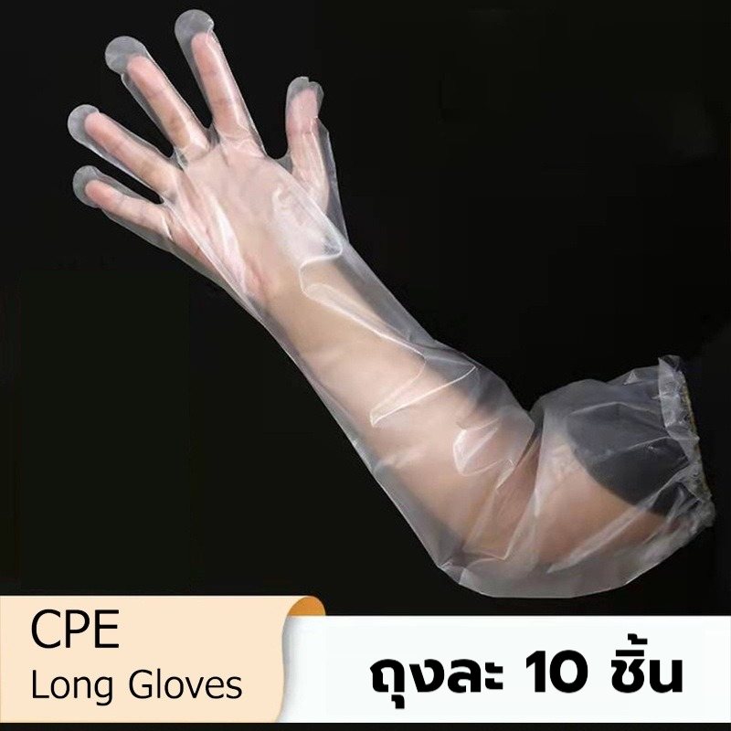 ถุงมือพลาสติก คลุมศอก 60 ซม.(10 ชิ้น/แพ็ก )แบบยาวพิเศษ ใช้แล้วทิ้ง เหนียว ยืดหยุ่นสูง Long Glove