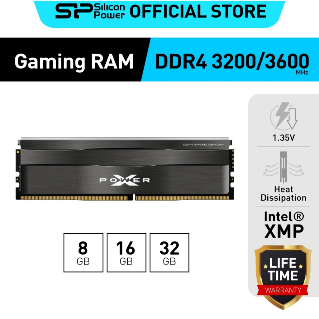 Silicon Power Gaming RAM PC DDR4 เกมมิ่งแรม รุ่น XPOWER Zenith 8GB/16GB/32GB, 3200MHz/3600MHz - รับประกันตลอดอายุการใช้