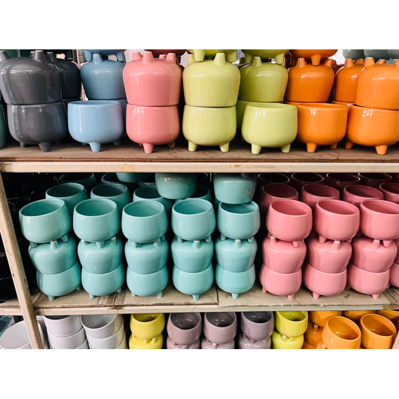กระถางต้นไม้ กระถางเซรามิค ทรงนมวัวเคลือบสีพาสเทลมันวาว กว้าง 4 นิ้ว