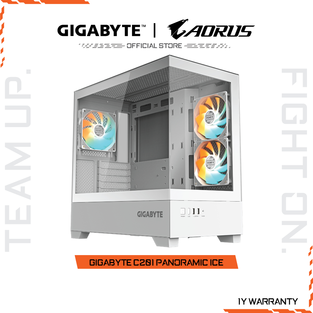 GIGABYTE CASE (เคสเกมมิ่ง) GIGABYTE C201 PANORAMIC ICE | mATX Mid Tower | 1 Year Warranty (GB-C201PI