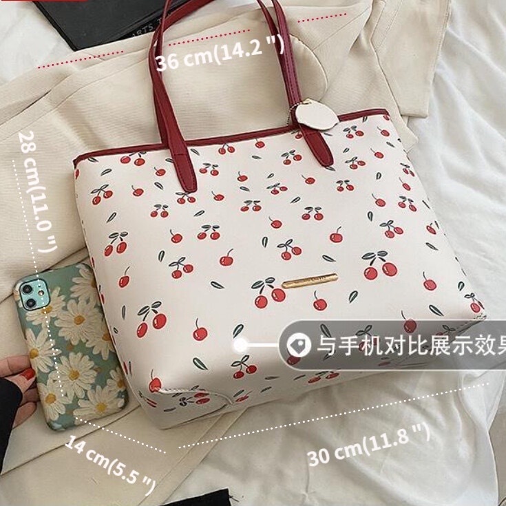 กระเป๋าโท้ทขนาดใหญ่กระเป๋าสะพายไหล่กระเป๋าผู้หญิงกระเป๋าโท้ทเชอร์รี่ฤดูร้อนอินพร็อพกระเป๋าช้อปปิ้ง - รูปที่ 5