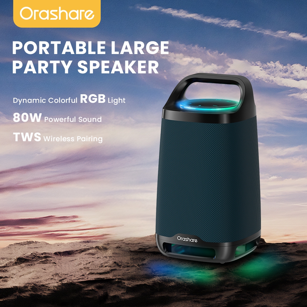 Orashare BS21  ลำโพงบลูทูธพร้อมไฟ RGB เสียงทรงพลัง 80W ลำโพงปาร์ตี้ขนาดใหญ่5000mAhเล่นเพลงได้ ​​8 ชั