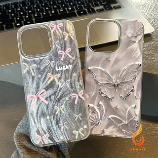 เคสไอโฟน 11 13 เคส Feather Laser Bow Case For iPhone 11 12 13 14 15 Pro X XR XS MAX 7 8 Plus 17 เคสโทรศัพท์ เคสไอโฟนสวยๆ