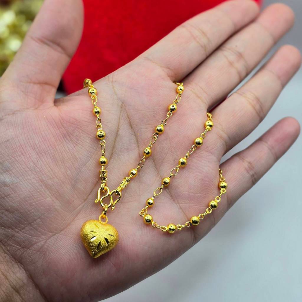 สร้อยคอ โซ่คั่นตุ้ม จี้หัวใจ น้ำหนัก 1บาท เลือกความยาวได้