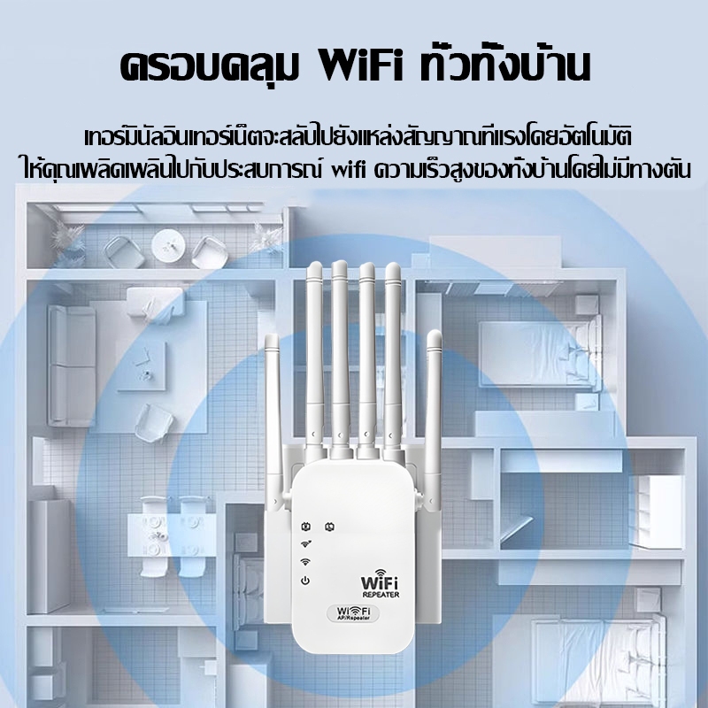 🔥สัญญาณอ่อนที่ไหน ก็เสียบปลั๊กตรงนั้น🔥Wifi Repeater 6เสาอากาศขยาย ขจัดจุดบอดของเครือข่าย 1200Mbps 5Ghz ตัวขยายสัญญาณ