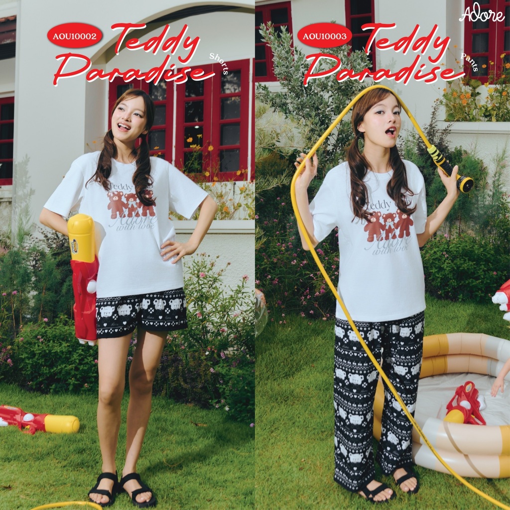 AOU10002/10003 : Teddy Paradise Pants กางเกงหมี กางเกงขาสั้น กางเกงขายาว กางเกงสงกรานต์
