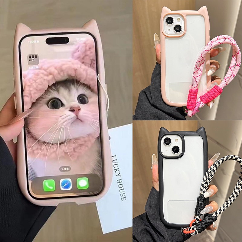 เคสไอโฟน11 For iPhone 17 16 15 14 13 12 11 Pro Max เคสไอโฟน 13 X XR XS Max 14 Plus เคสไอโฟน เคสซิลิโคนหูแมวโปร่งใสสำหรับ