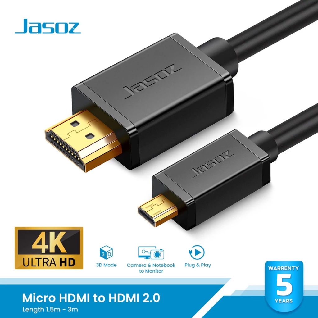 ⚡COD⚡Jasoz สาย Micro HDMI to HDMI 2.0 รองรับ 4K@60Hz / FHD 1080p / 3D ยาว 1.5ม