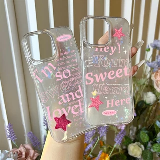 เคสไอโฟน TPU ดาว สำหรับ เคส IPhone 13 14 11 16 12 15 14 Pro Max 8 7 Plus XR XS X Max SE อักษรสีชมพู ซองโทรศัพท์