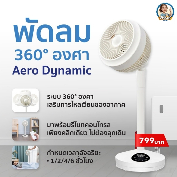 พัดลม 360องศา Aero Dynamic พัดลมแอร์โรไดนามิกส์ 360° พร้อมรีโมทคอนโทรล