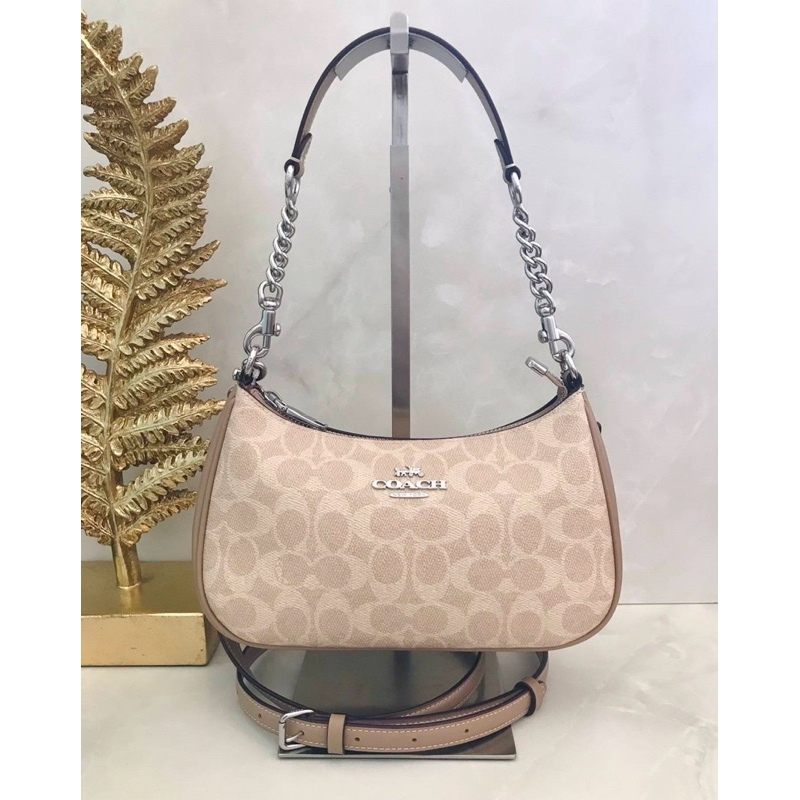 คป 🎀(สด-ผ่อน) CV933 TERI SHOULDER BAG IN SIGNATURE CANVAS กระเป๋าสะพายเทอริSandครีม©️ทู้ป