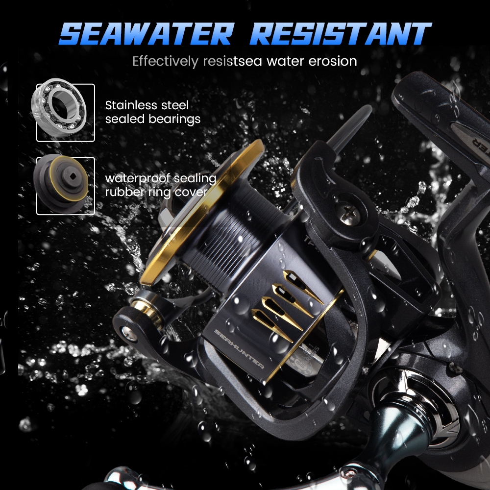 รอกSeaHunter Turbo Pro รอกสปินนิ่ง ลาก15KG  5.2:1  5+1BB  อลูมิเนียม รอกตกปลาทะเล Spinning reel แขนเกลียว รอกสปิน กันน้ำ - รูปที่ 3
