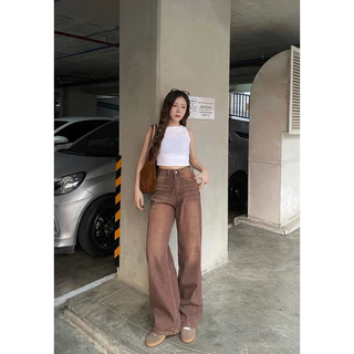 (ไม่ผลิตเพิ่ม)BEMYCHIC กางเกงยีนส์ขายาวสีน้ำตาลเข้ม รุ่น baggy jeans