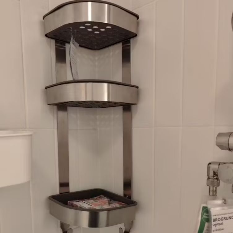 IKEA​ แท้​ค่ะ​ BROGRUND บรูกรุนด์ ชั้นแขวนเข้ามุม, สเตนเลส, 19x58 ซม.