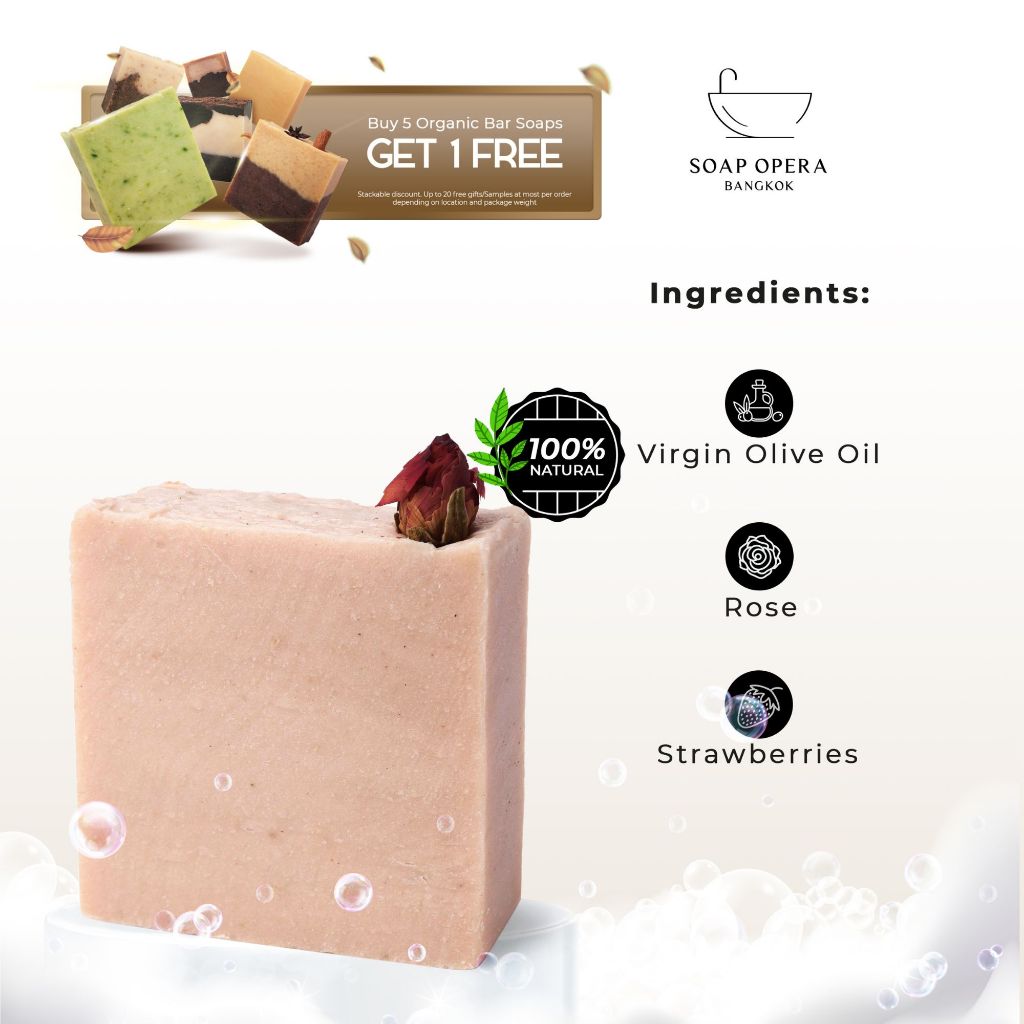 Rose & Strawberry Nourishing Handmade Bar Soap (สบู่กุหลาบและสตรอเบอร์รี่)