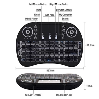 Mini Wireless Keyboard ภาษาไทย-อังกฤษ เม้าส์คีย์บอร์ดมินิไร้สายคอมโบ คีย์บอร์ดไร้สายมินิ 2.4Ghz ต่อกับTV Box แสงไฟ3สี