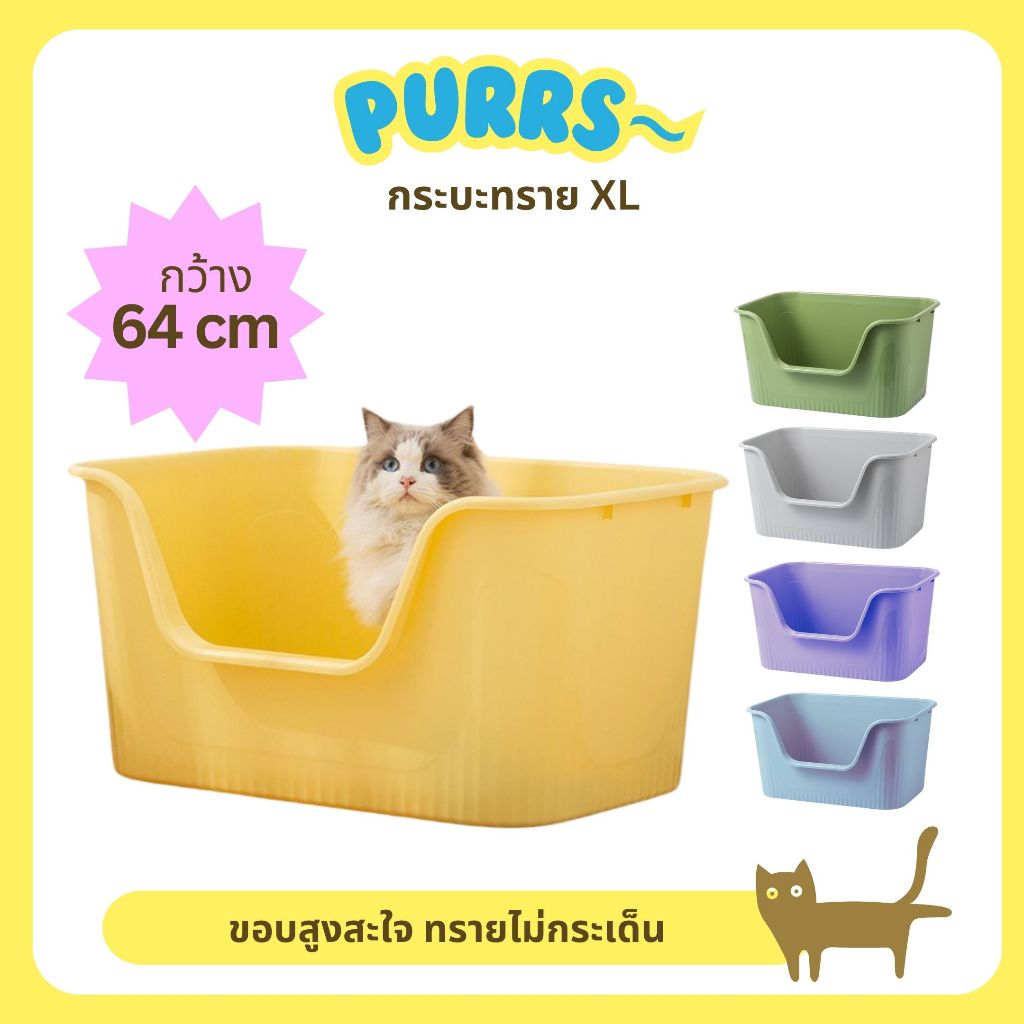 [ส่งฟรี] Purrs ใหญ่มาก! กระบะทรายแมว XL ขอบสูง ทรายไม่กระเด็น กว้างถึง 64 ซม.