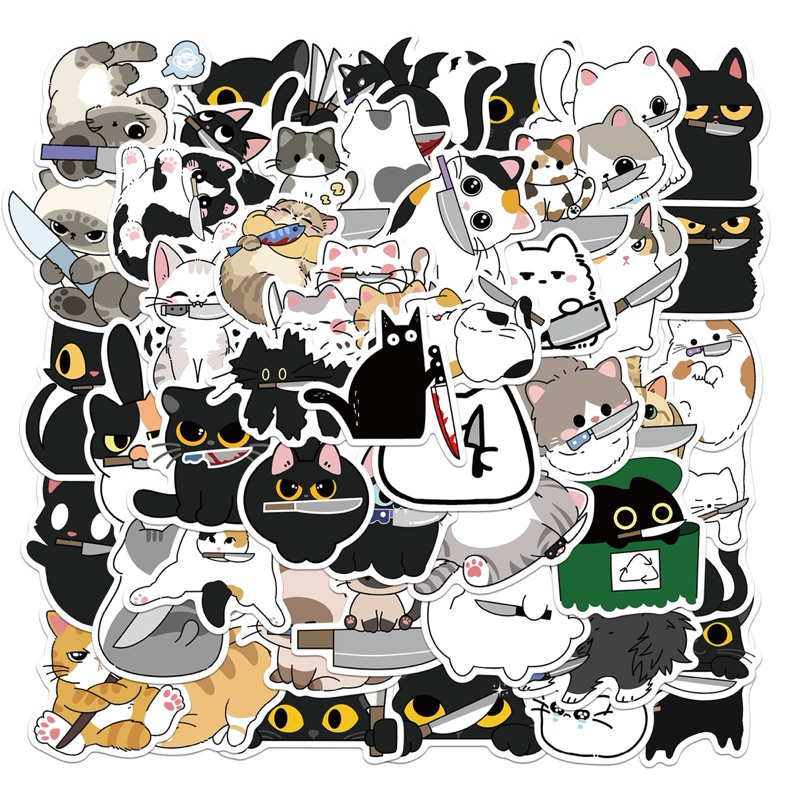 พร้อมส่งจากไทย สติ๊กเกอร์แมว 50 ชิ้น ไดคัท PVC กันน้ำ