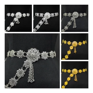 เข็มขัดอีสาน Vintage jewelry ชุดล้านนาไท เข็มขัด เงินโบราณ เอว 39 นิ้ว มี3 สี ทอง/ดำ/เงิน